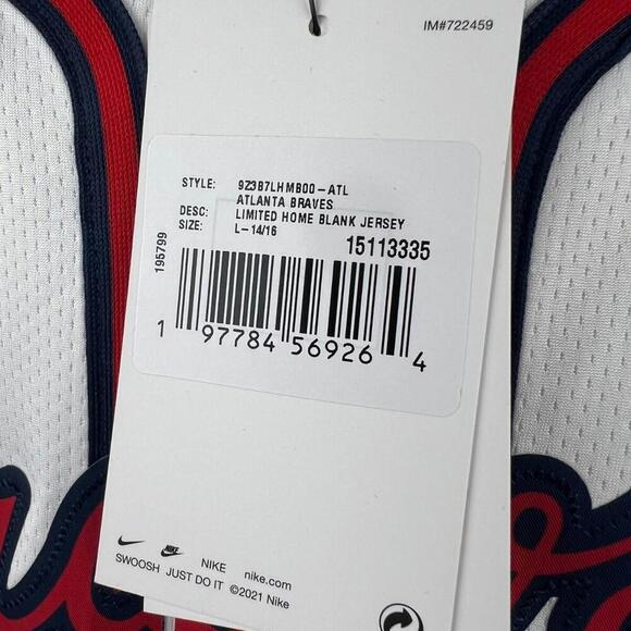 Nike Atlanta Braves Women’s Home Jersey Carter #3 White MLB Limited Size L 14/16 - Picture 7 of 8